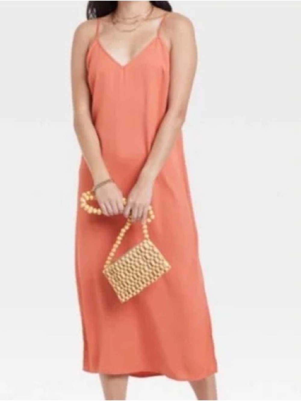 A New Day Coral Color Satin Slip Dress Size XS